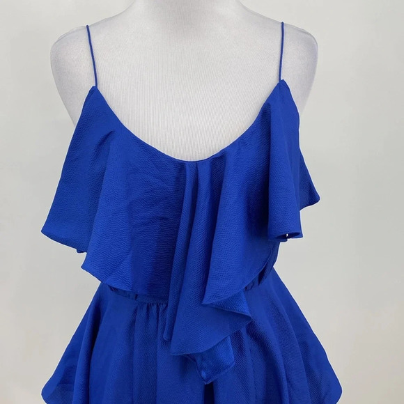 Julie Dillon Slip Dress Womens Size 2 Blue Ruffle Sleeveless Scoop Nightout Mini - Picture 2 of 14
